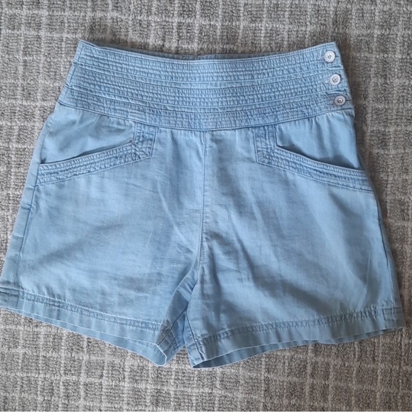 Anthropologie Shorts Womens 6 Blue Harbor High Waisted Chambray Pockets Casual - Picture 2 of 3